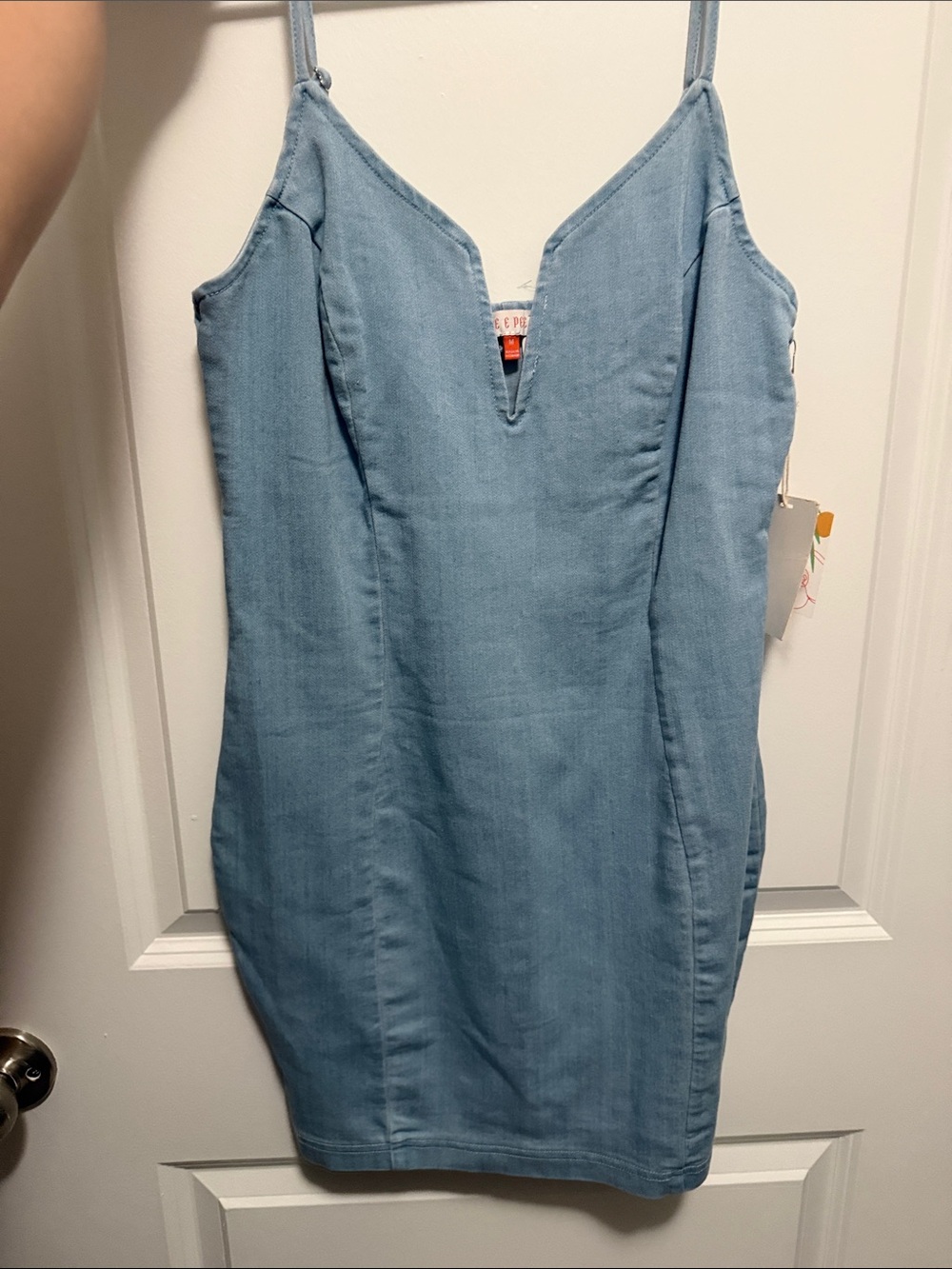 Light Blue Denim Slip Dress with V-Notch Neckline